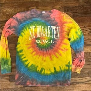 Yellow and Blue Long Sleeve Tie-Dye Tee